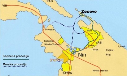 karta nin Map of pilgrimage routes to Gospa Zecevo Islet Nin Croatia  karta nin
